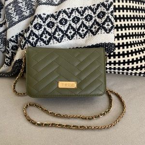 NWOT Bebe Sophia Crossbody Bag, Quilted, Olive Green, Gold Hardware, Clutch